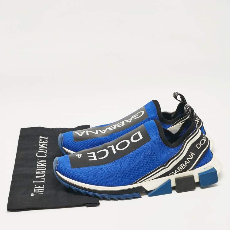Pre Owned Dolce & Gabbana Blue Knit Fabric Sorrento Slip On Sneakers Size 46