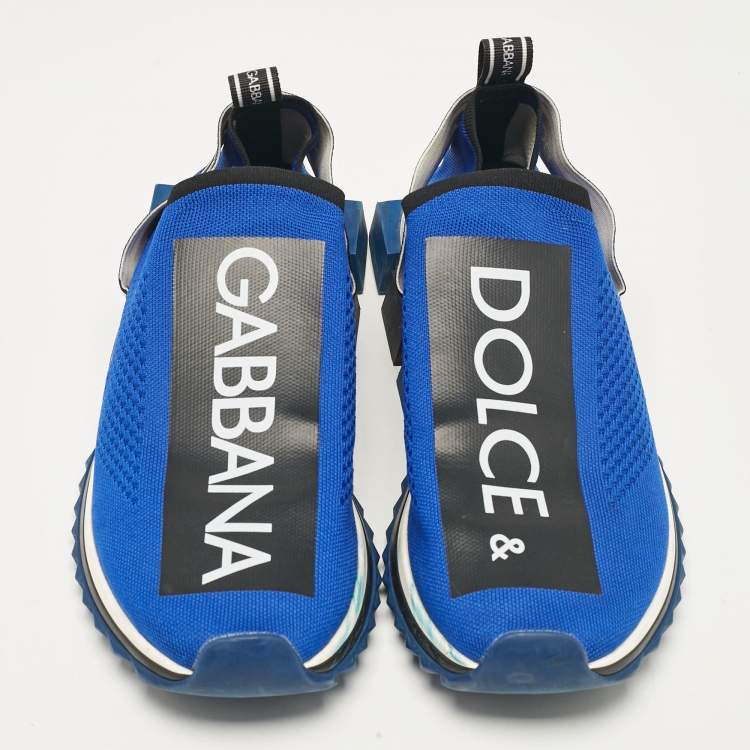 Pre Owned Dolce & Gabbana Blue Knit Fabric Sorrento Slip On Sneakers Size 46