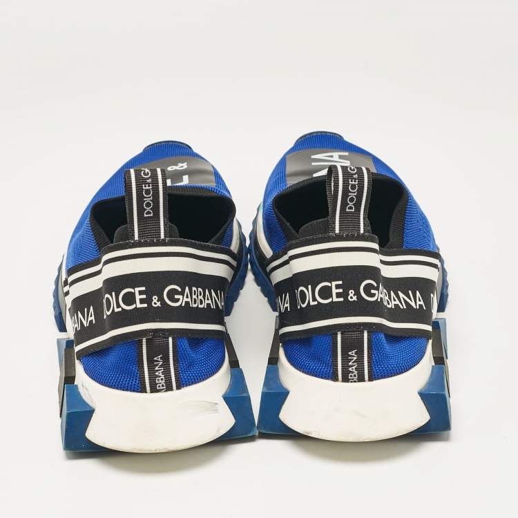 Pre Owned Dolce & Gabbana Blue Knit Fabric Sorrento Slip On Sneakers Size 46