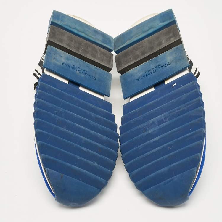 Pre Owned Dolce & Gabbana Blue Knit Fabric Sorrento Slip On Sneakers Size 46