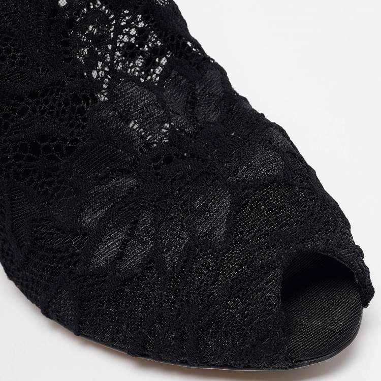 Pre Owned Dolce & Gabbana Black Stretch Lace and Mesh Ankle Length Boots Size 36