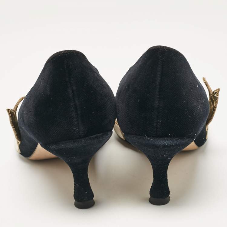 Pre Owned Dolce & Gabbana Black Velvet Love Embellished Pointed Toe Pumps Size 38.5