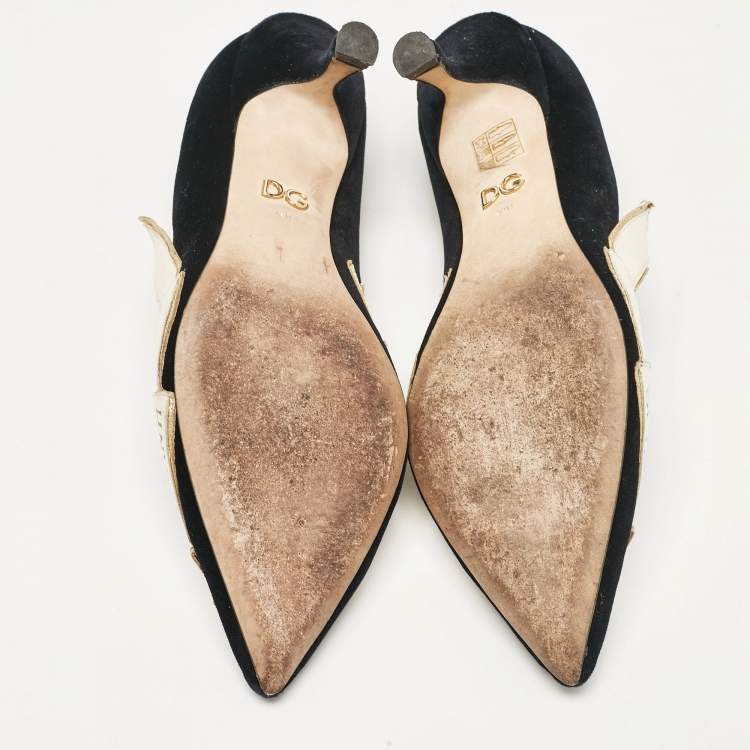 Pre Owned Dolce & Gabbana Black Velvet Love Embellished Pointed Toe Pumps Size 38.5