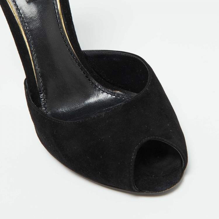 Pre Owned Dolce & Gabbana Black Snakeskin Embossed Leather and Suede Ankle Strap Sandals Size 40