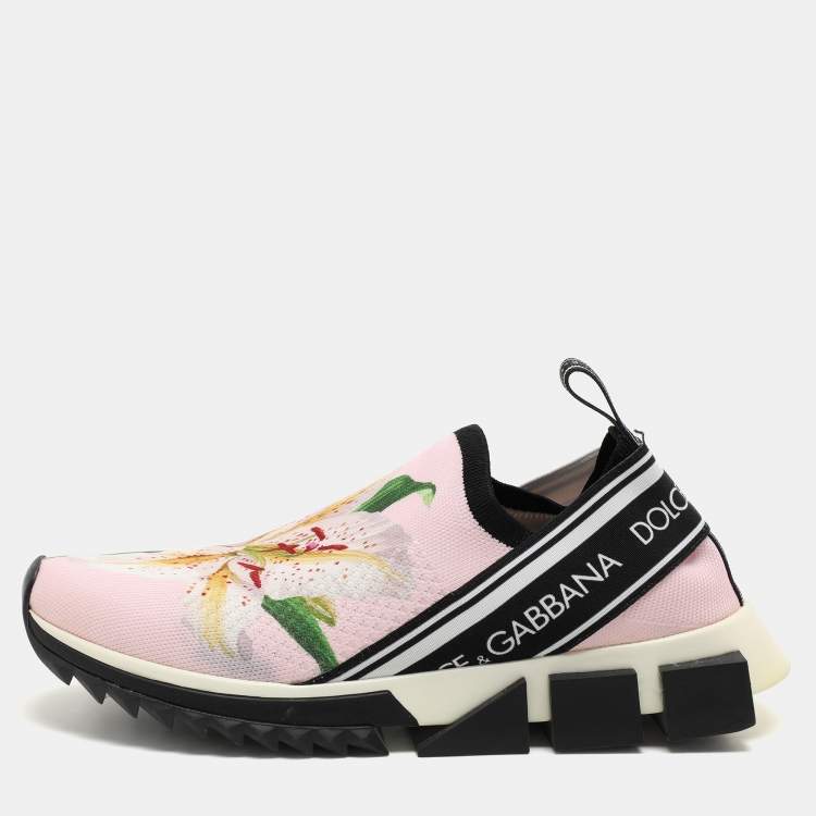 Pre Owned Dolce & Gabbana Pink Knit Fabric Sorrento Slip On Sneakers Size 39