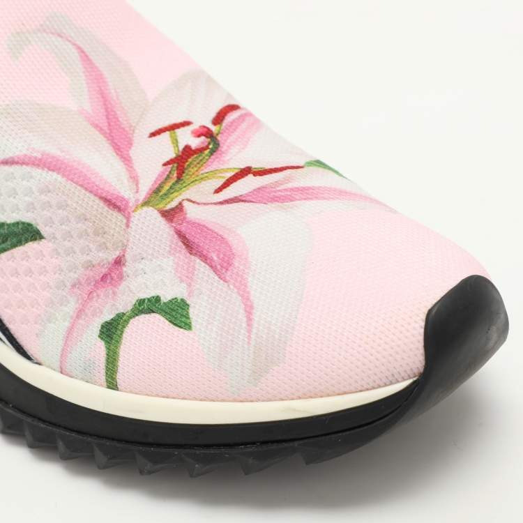 Pre Owned Dolce & Gabbana Pink Knit Fabric Sorrento Slip On Sneakers Size 39
