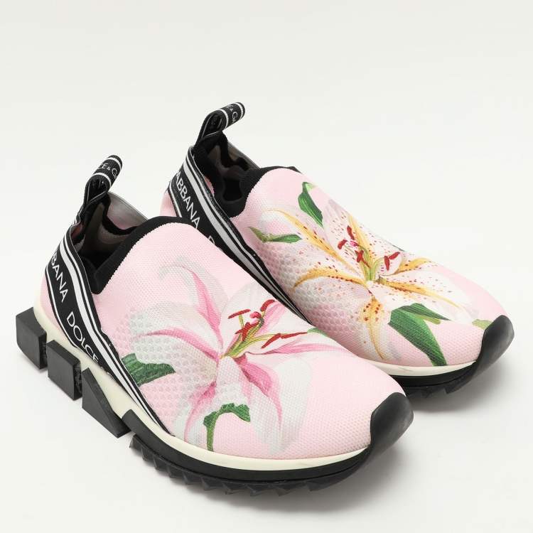 Pre Owned Dolce & Gabbana Pink Knit Fabric Sorrento Slip On Sneakers Size 39