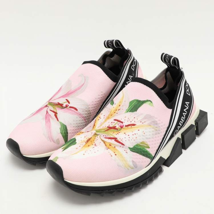 Pre Owned Dolce & Gabbana Pink Knit Fabric Sorrento Slip On Sneakers Size 39