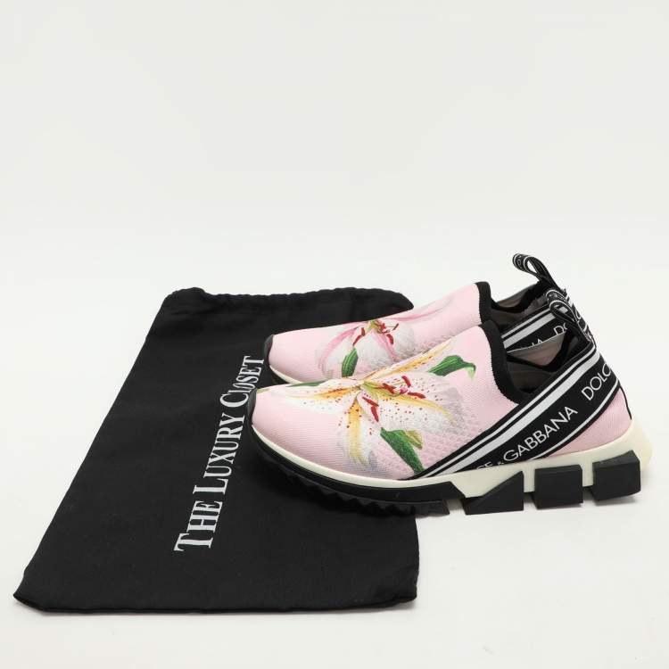 Pre Owned Dolce & Gabbana Pink Knit Fabric Sorrento Slip On Sneakers Size 39