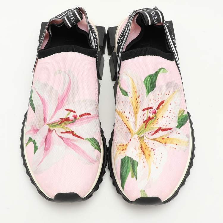 Pre Owned Dolce & Gabbana Pink Knit Fabric Sorrento Slip On Sneakers Size 39