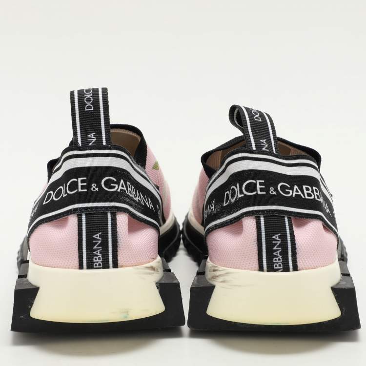 Pre Owned Dolce & Gabbana Pink Knit Fabric Sorrento Slip On Sneakers Size 39