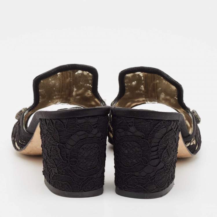 Pre Owned Dolce & Gabbana Black Lace and Mesh Bianca Slide Sandals Size 41