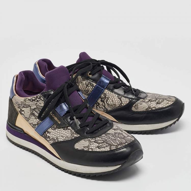 مملوكة مسبقًا Dolce & Gabbana Multicolor Mesh and Leather Low Top Sneakers Size 39