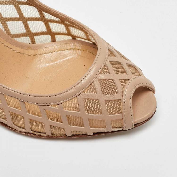 Pre Owned Dolce & Gabbana Beige Mesh and Leather Caged Peep Toe Pumps Size 37