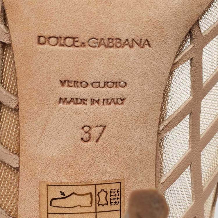 Pre Owned Dolce & Gabbana Beige Mesh and Leather Caged Peep Toe Pumps Size 37