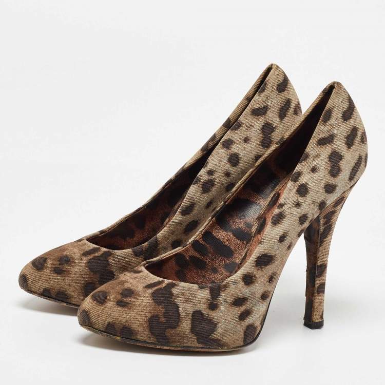 Pre Owned Dolce & Gabbana Brown Canvas Leopard Print Pumps Size 37