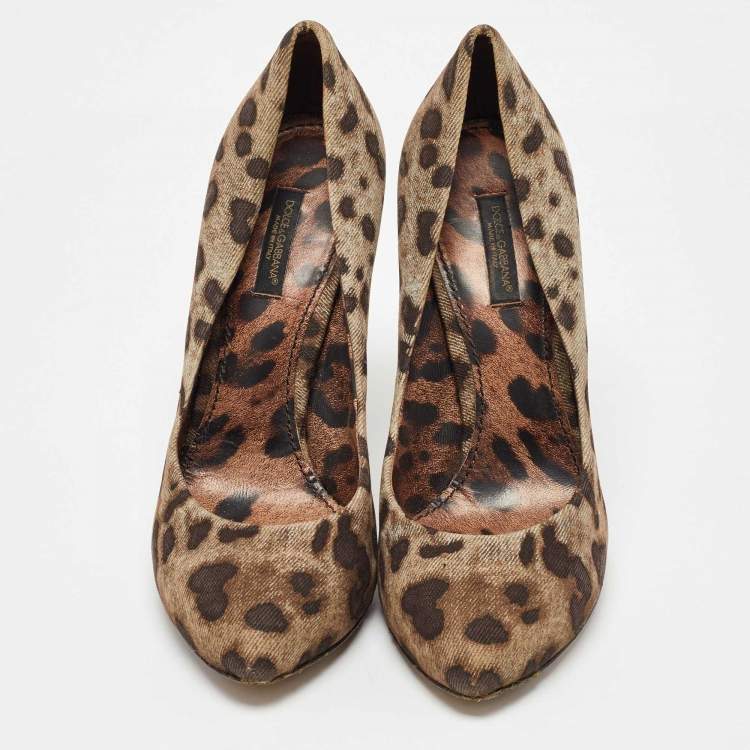 Pre Owned Dolce & Gabbana Brown Canvas Leopard Print Pumps Size 37
