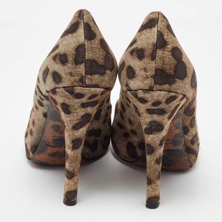 Pre Owned Dolce & Gabbana Brown Canvas Leopard Print Pumps Size 37
