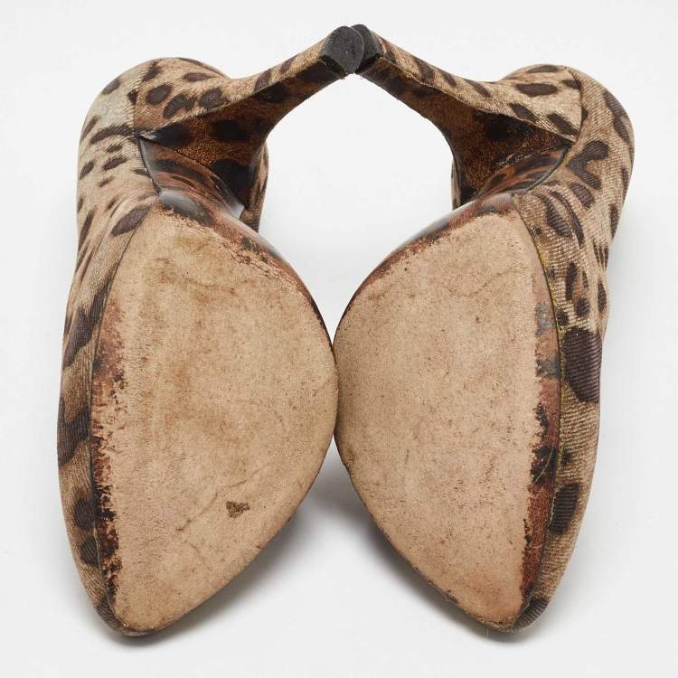 Pre Owned Dolce & Gabbana Brown Canvas Leopard Print Pumps Size 37