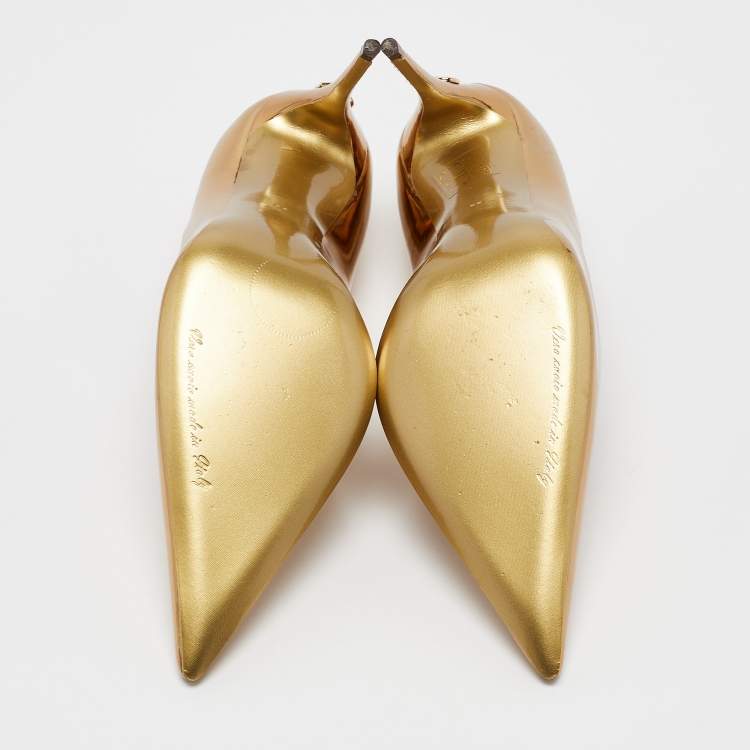 Pre Owned Dolce & Gabbana Gold Leather Pointed Toe Pumps Size 36