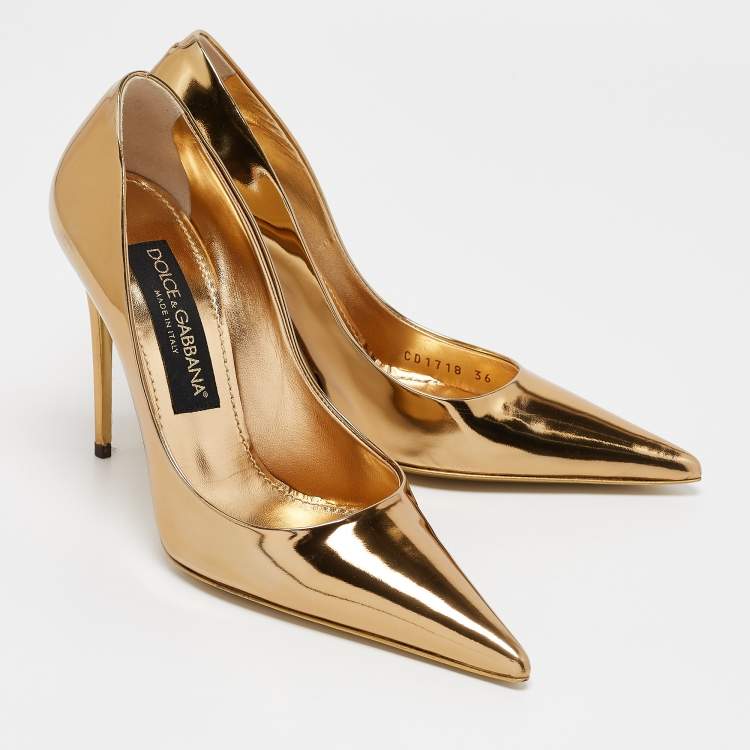 Pre Owned Dolce & Gabbana Gold Leather Pointed Toe Pumps Size 36