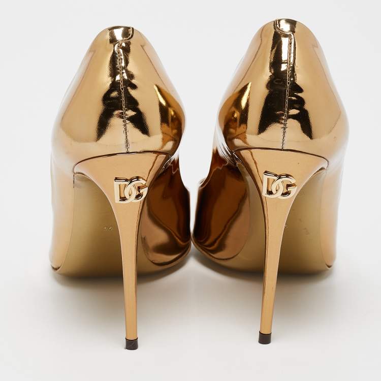 Pre Owned Dolce & Gabbana Gold Leather Pointed Toe Pumps Size 36
