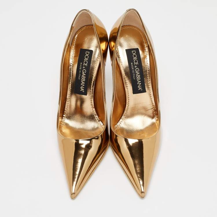 Pre Owned Dolce & Gabbana Gold Leather Pointed Toe Pumps Size 36