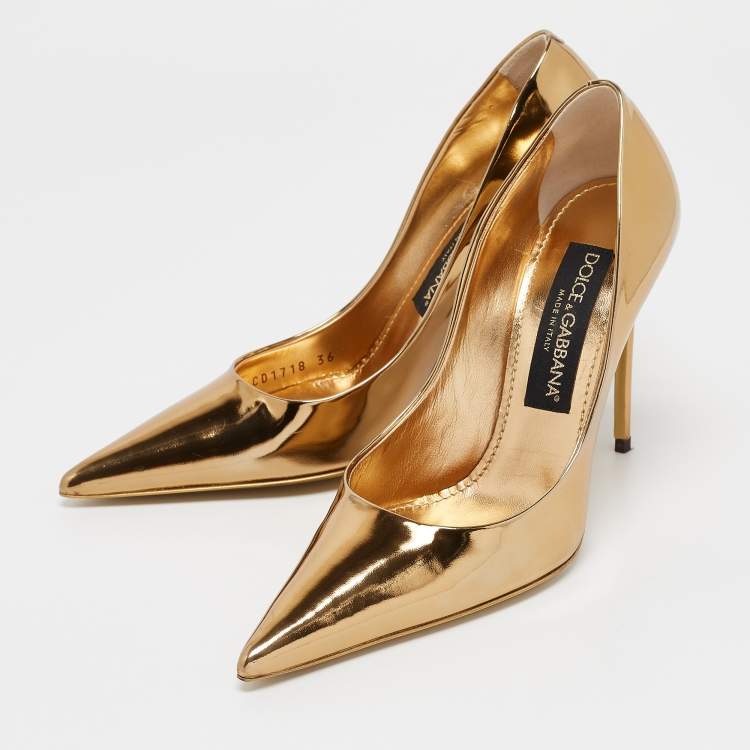 Pre Owned Dolce & Gabbana Gold Leather Pointed Toe Pumps Size 36