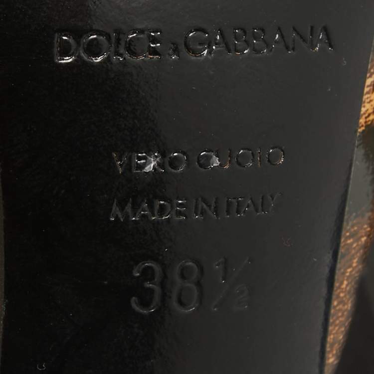 Pre Owned Dolce & Gabbana Brown/Black Leopard Print Patent Peep Toe Pumps Size 38.5