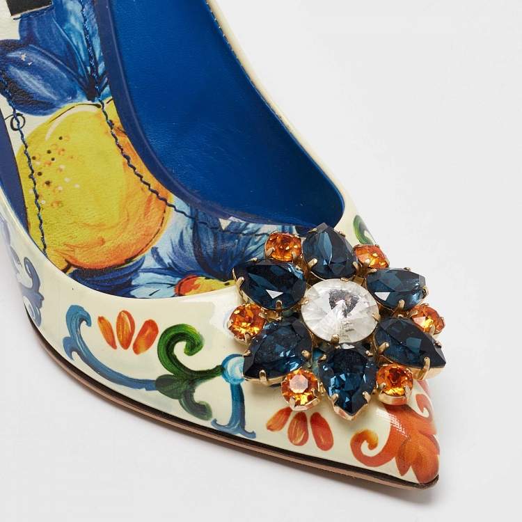 Pre Owned Dolce & Gabbana Cream Floral Print Patent Leather Bellucci Pumps Size 37