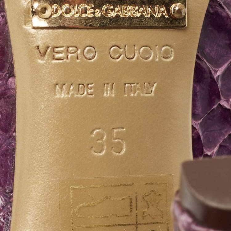 Pre Owned Dolce & Gabbana Purple Leather and Python Leather Peep Toe Pumps Size 35