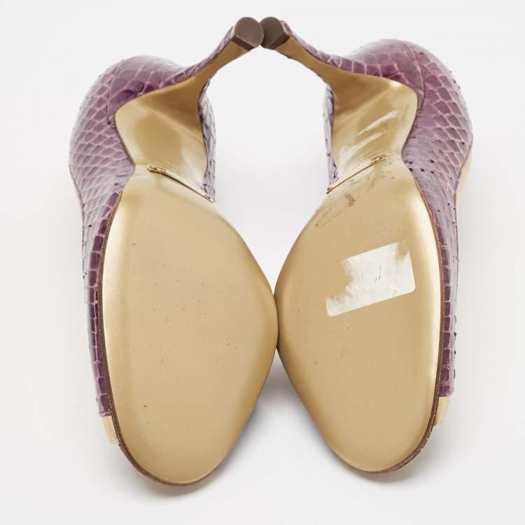 Pre Owned Dolce & Gabbana Purple Leather and Python Leather Peep Toe Pumps Size 35