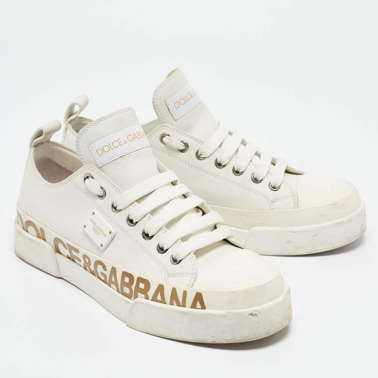 Pre Owned Dolce & Gabbana White Leather Portofino Low Top Sneakers Size 39.5
