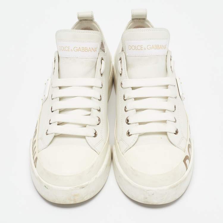 Pre Owned Dolce & Gabbana White Leather Portofino Low Top Sneakers Size 39.5