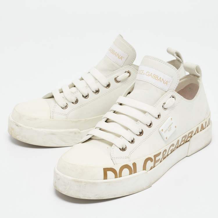 Pre Owned Dolce & Gabbana White Leather Portofino Low Top Sneakers Size 39.5
