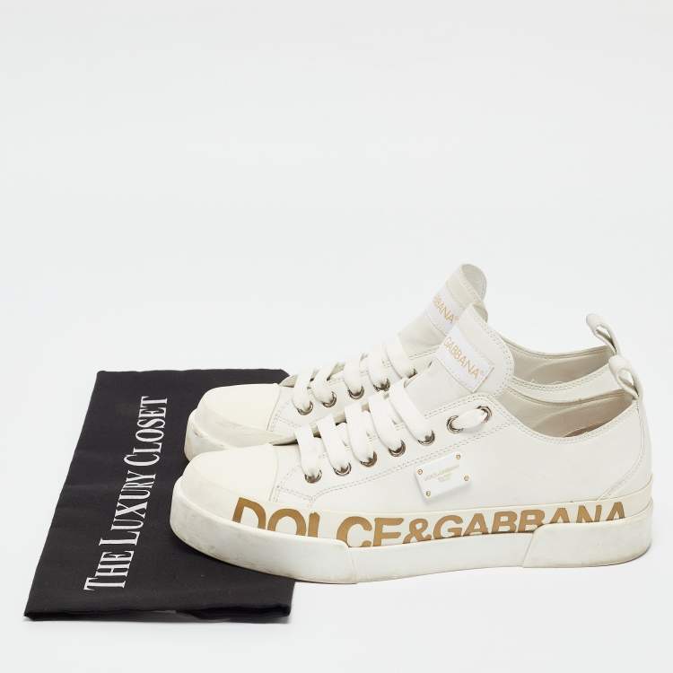 Pre Owned Dolce & Gabbana White Leather Portofino Low Top Sneakers Size 39.5