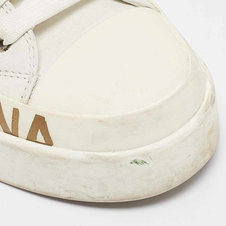Pre Owned Dolce & Gabbana White Leather Portofino Low Top Sneakers Size 39.5
