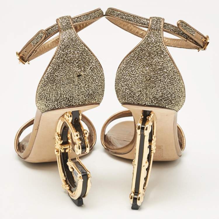 Pre Owned Dolce & Gabbana Gold Lurex Fabric Barocco Sculpture Heel Sandals Size 37