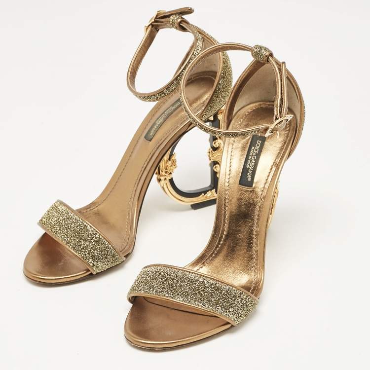 Pre Owned Dolce & Gabbana Gold Lurex Fabric Barocco Sculpture Heel Sandals Size 37