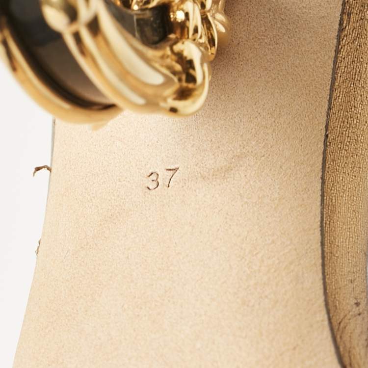 Pre Owned Dolce & Gabbana Gold Lurex Fabric Barocco Sculpture Heel Sandals Size 37