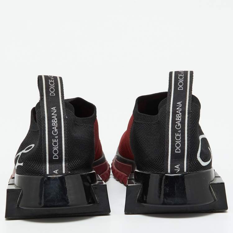 Pre Owned Dolce & Gabbana Red/Black Knit Fabric Sorrento Slip On Sneakers Size 36