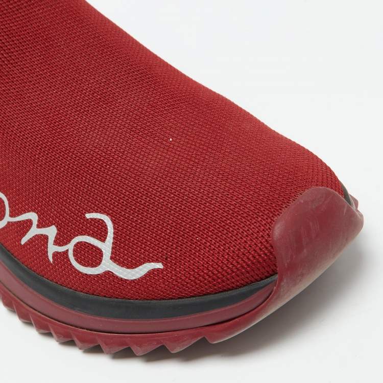 Pre Owned Dolce & Gabbana Red/Black Knit Fabric Sorrento Slip On Sneakers Size 36