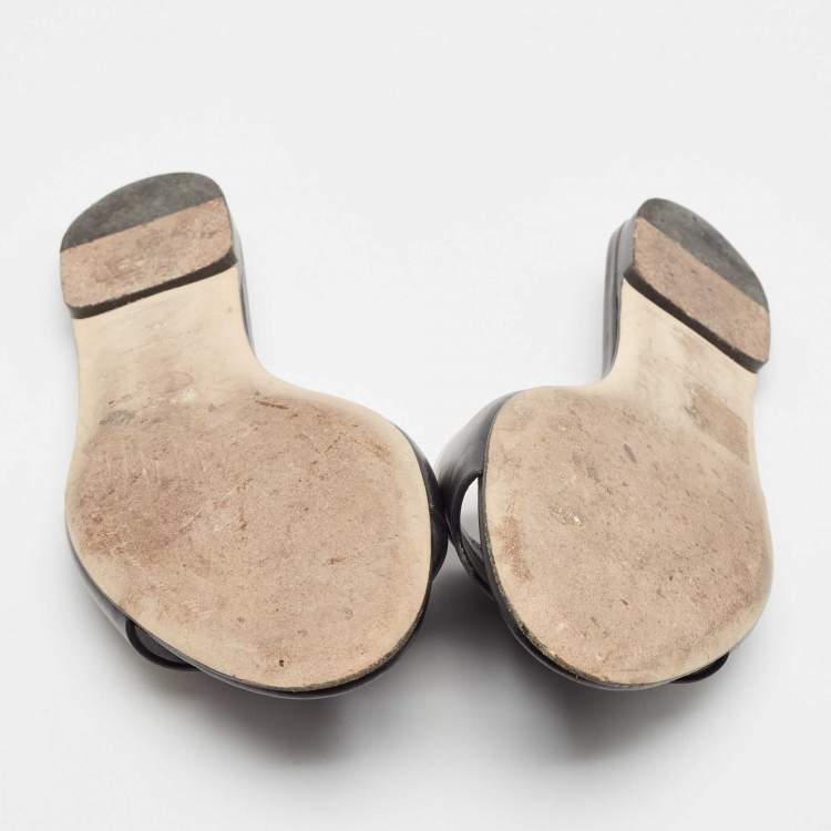Pre Owned Dolce & Gabbana Black Leather DG Laser Cut Slide Flat Sandals Size 38.5