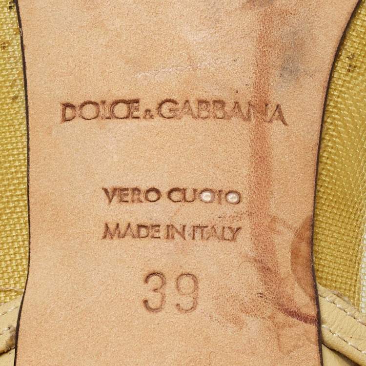 Pre Owned Dolce & Gabbana Yellow Mesh and Leather Crystal Embellished Slingback Pumps Size 39 