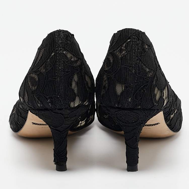 Pre Owned Dolce & Gabbana Black Lace and Mesh Bellucci Pumps Size 36.5
