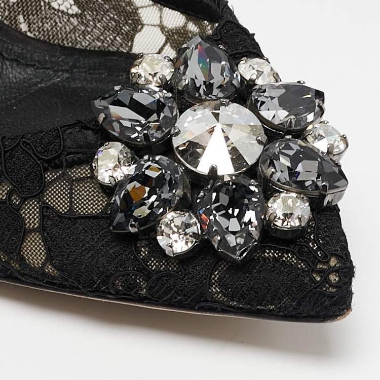 Pre Owned Dolce & Gabbana Black Lace and Mesh Bellucci Pumps Size 36.5