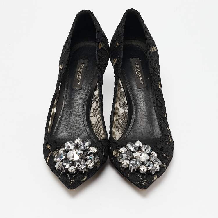 Pre Owned Dolce & Gabbana Black Lace and Mesh Bellucci Pumps Size 36.5