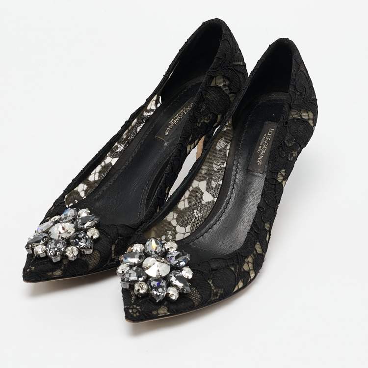 Pre Owned Dolce & Gabbana Black Lace and Mesh Bellucci Pumps Size 36.5