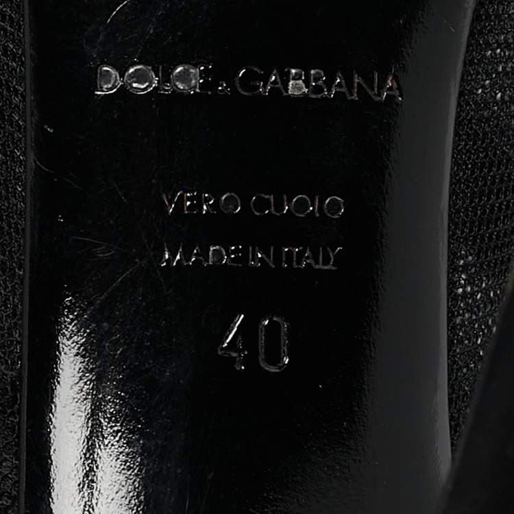 Pre Owned Dolce & Gabbana Black Mesh and Satin Lace Up Peep Toe Booties Size 40