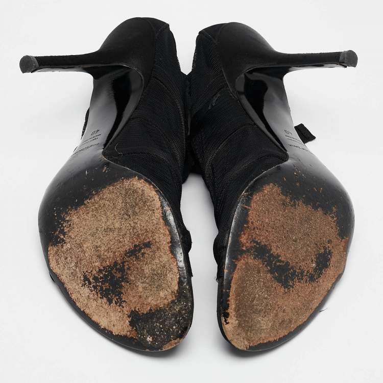 Pre Owned Dolce & Gabbana Black Mesh and Satin Lace Up Peep Toe Booties Size 40